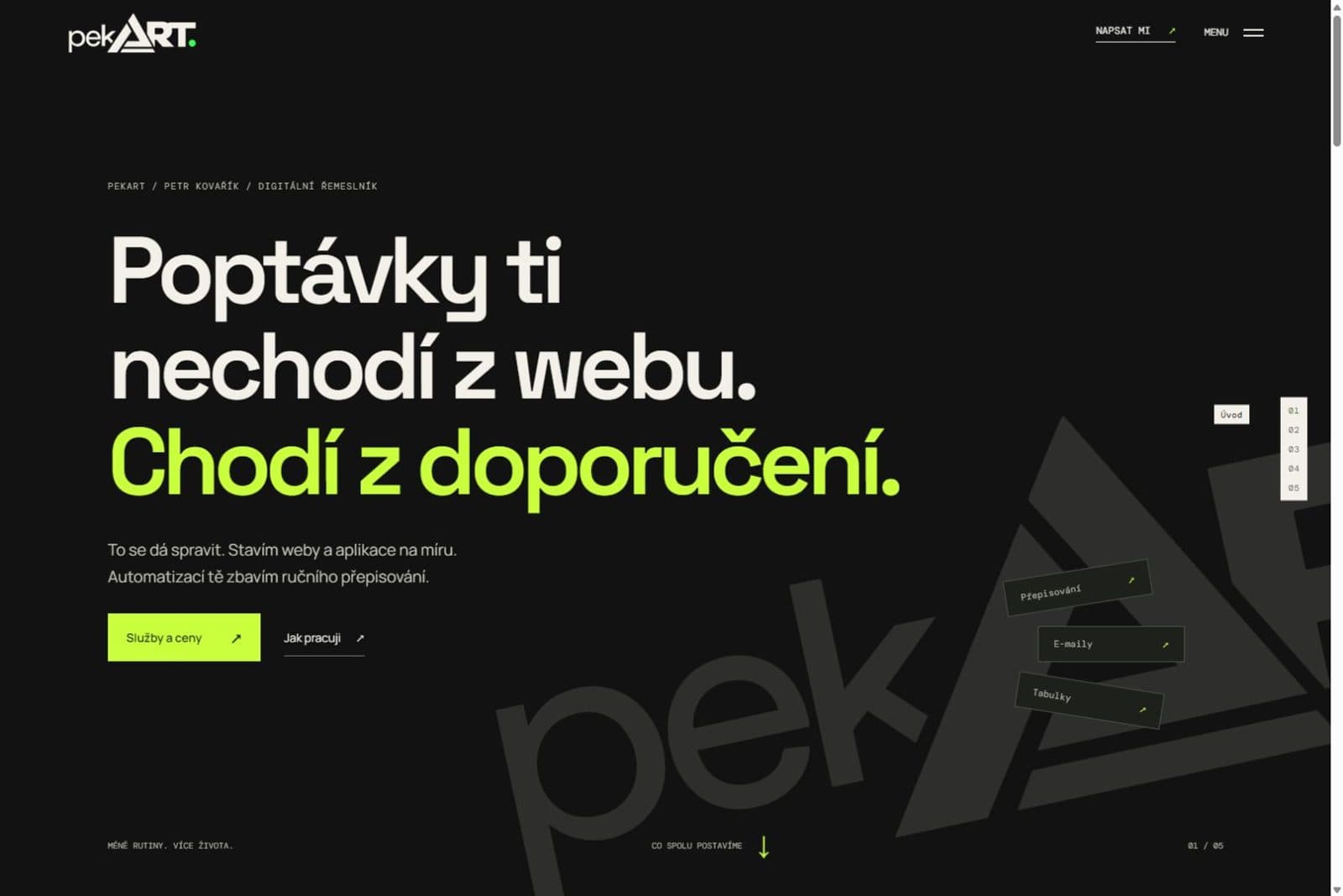 Dosavadní podoba osobního webu pekART